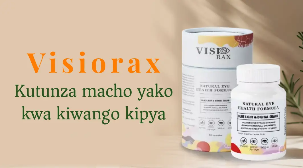 Visiorax: Chupa inayoonyesha vidonge vya afya ya macho Chupa ya Visiorax yenye vidonge