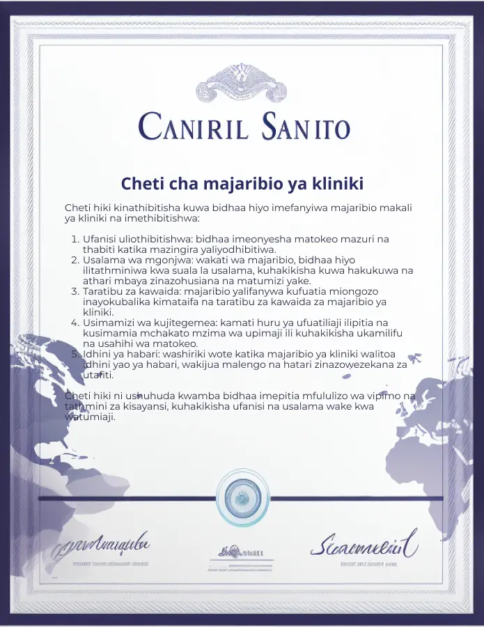 Cheti cha Kutambua Majaribio ya Kliniki Cheti ya Majaribio ya Kliniki